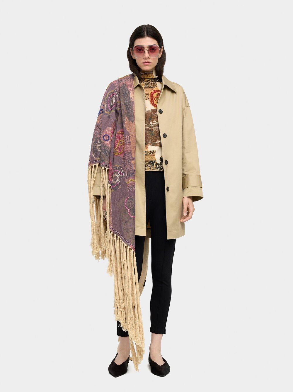 Trench midi de algodão com bolsos