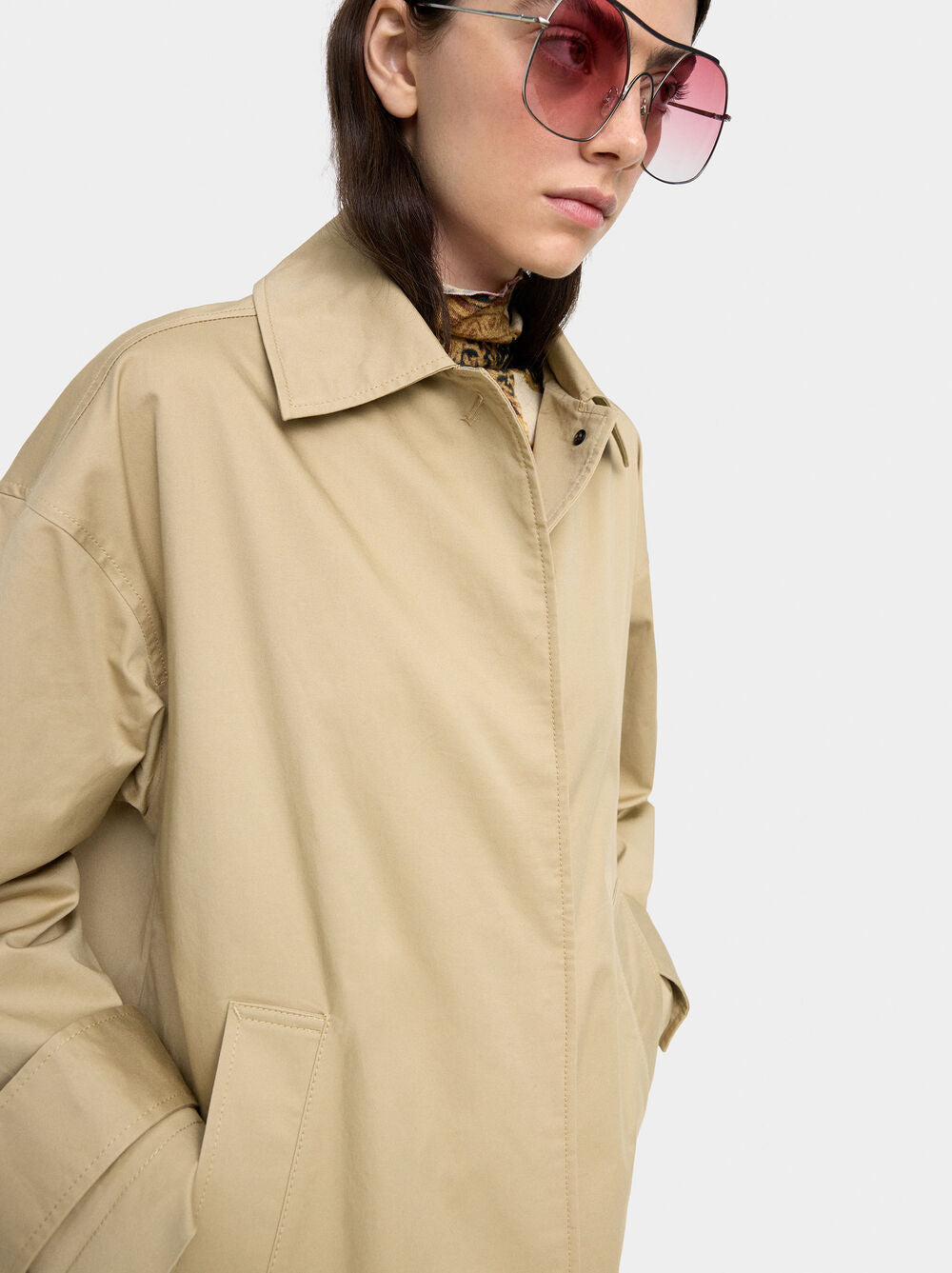 Trench midi de algodão com bolsos