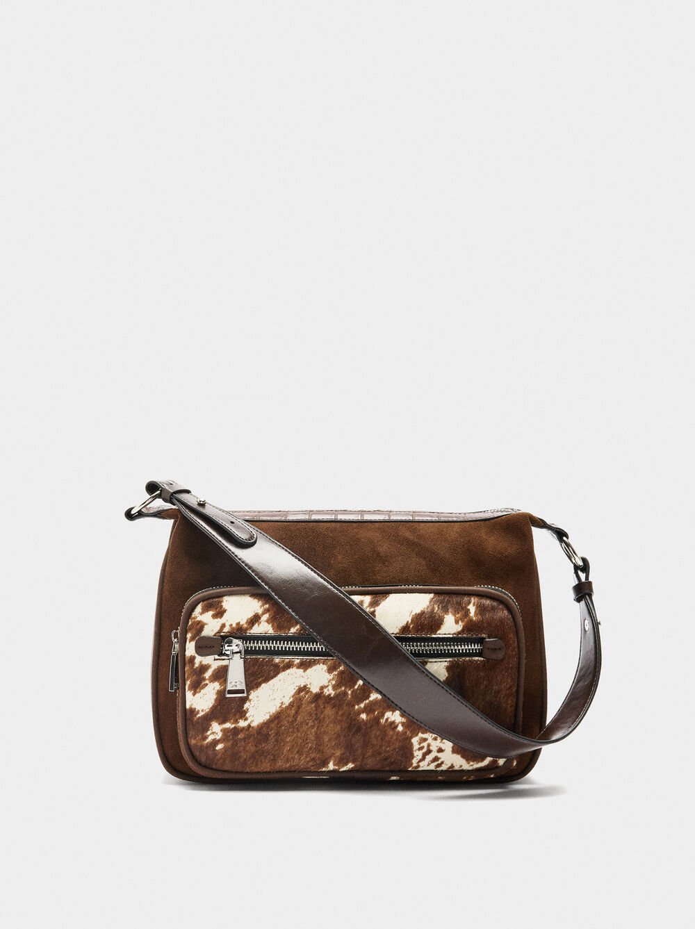 Mala tiracolo com pele