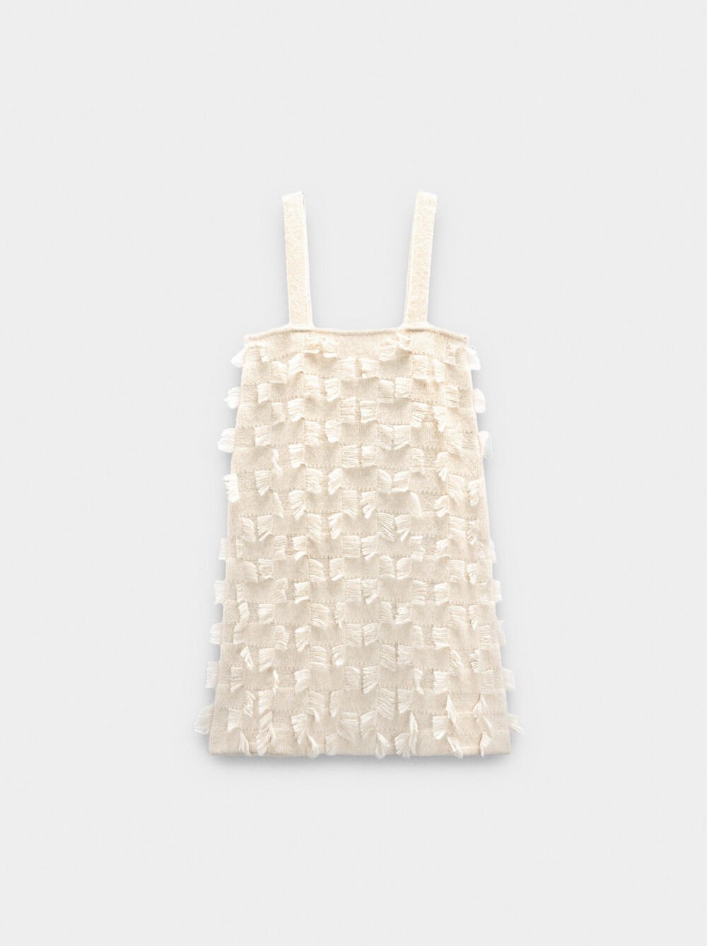 Vestido curto de malha com franjas
