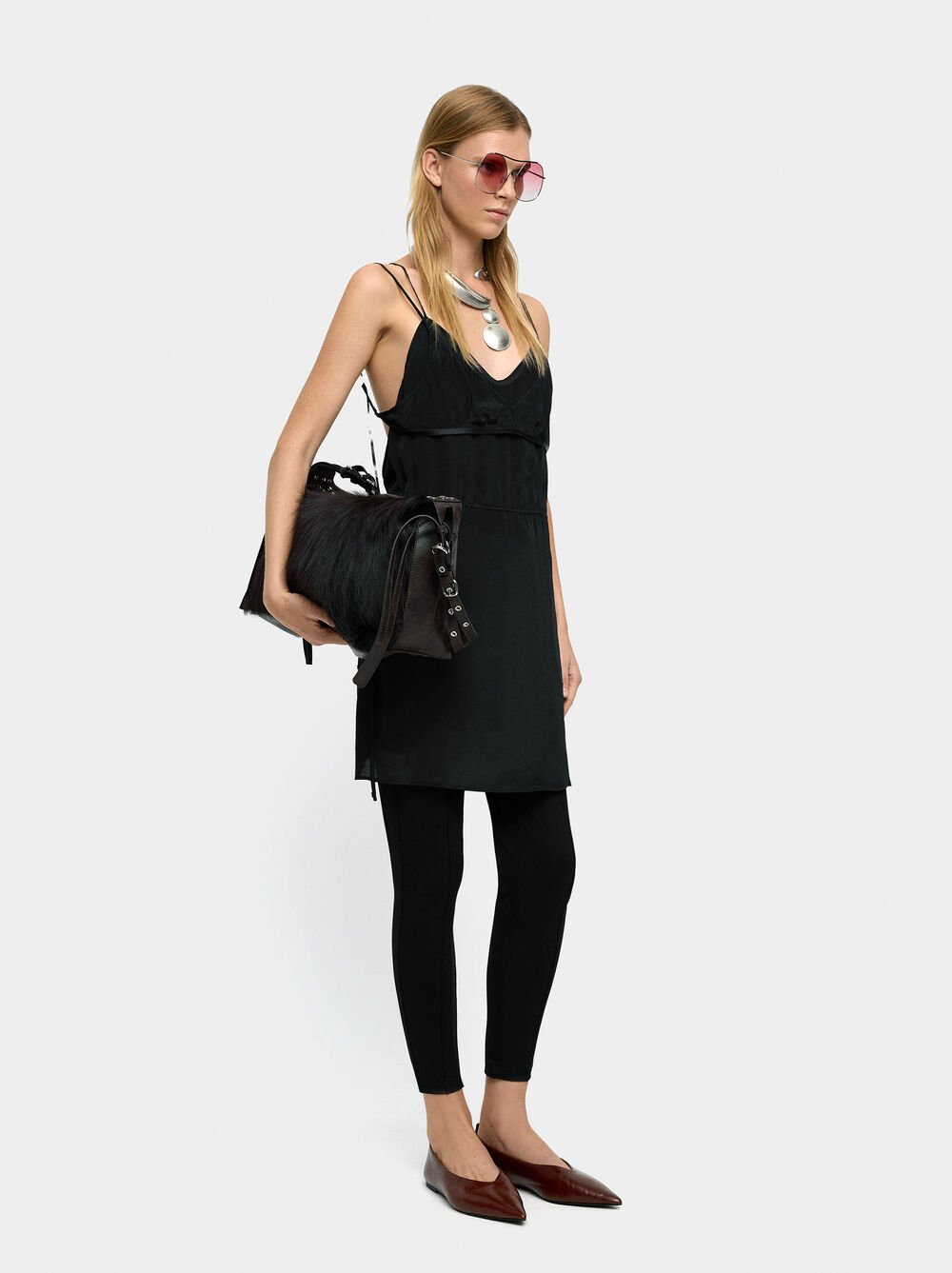 Vestido curto mistura de seda